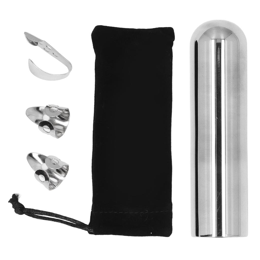 Guitar Slide Tone Bar Stainless Steel Solid Guitar Slide with Thumb and Finger Picks for Lap Steel H
