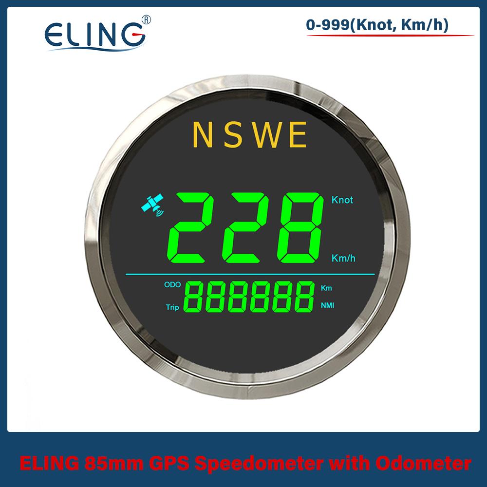 ELING Universal Marine 85mm Digital GPS Speedometer 0-999 (Knots, km/h) with Backlight GPS Antenna for Sailboat Yacht 12V 24V Green-BS