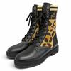 Great Short Boots Rococo ZUCCA Leopard Pattern Lace-Up Leather Knit 35 Used