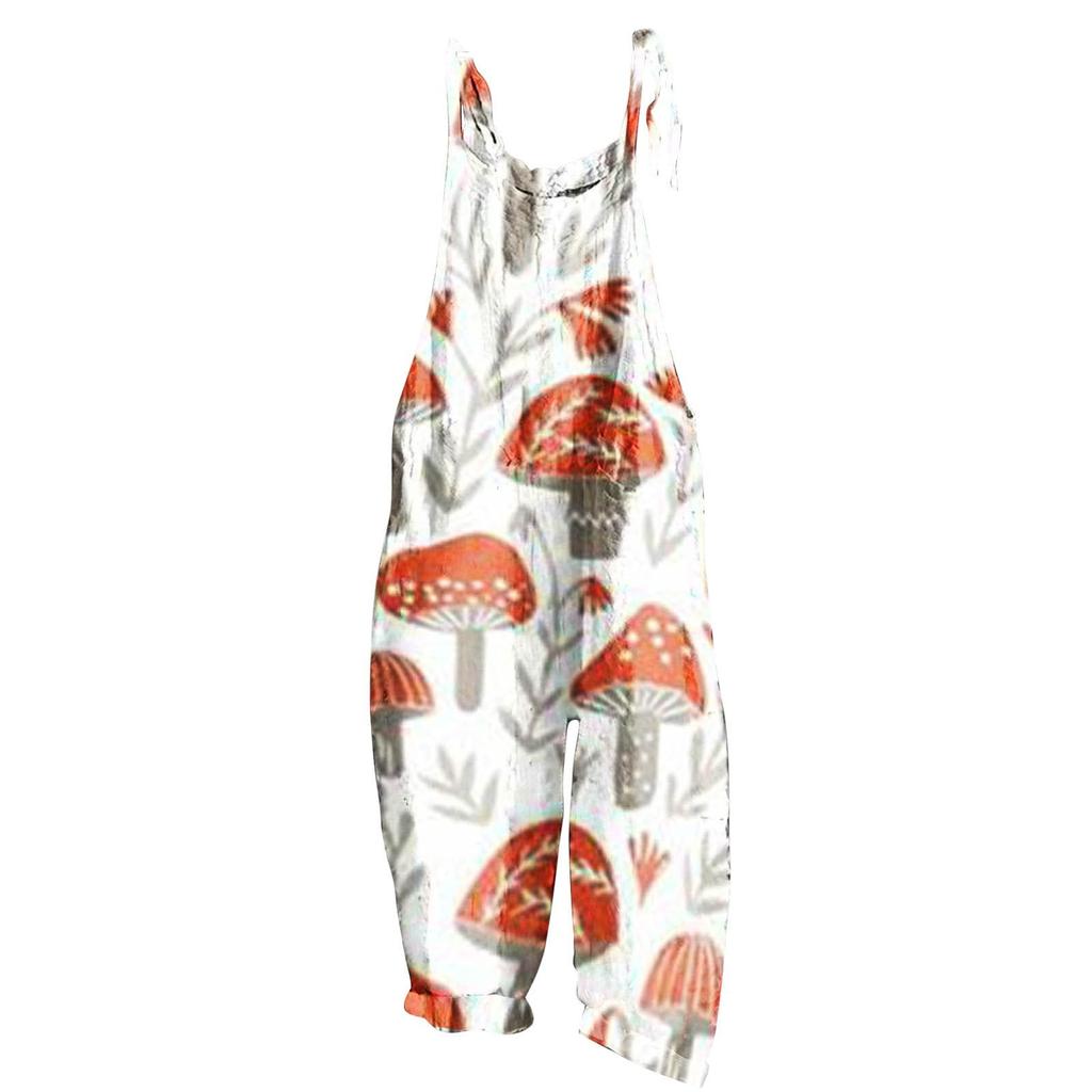 Women's Fashion Sweet Little Fresh Printed Vintage Casual Strappy Jumpsuit