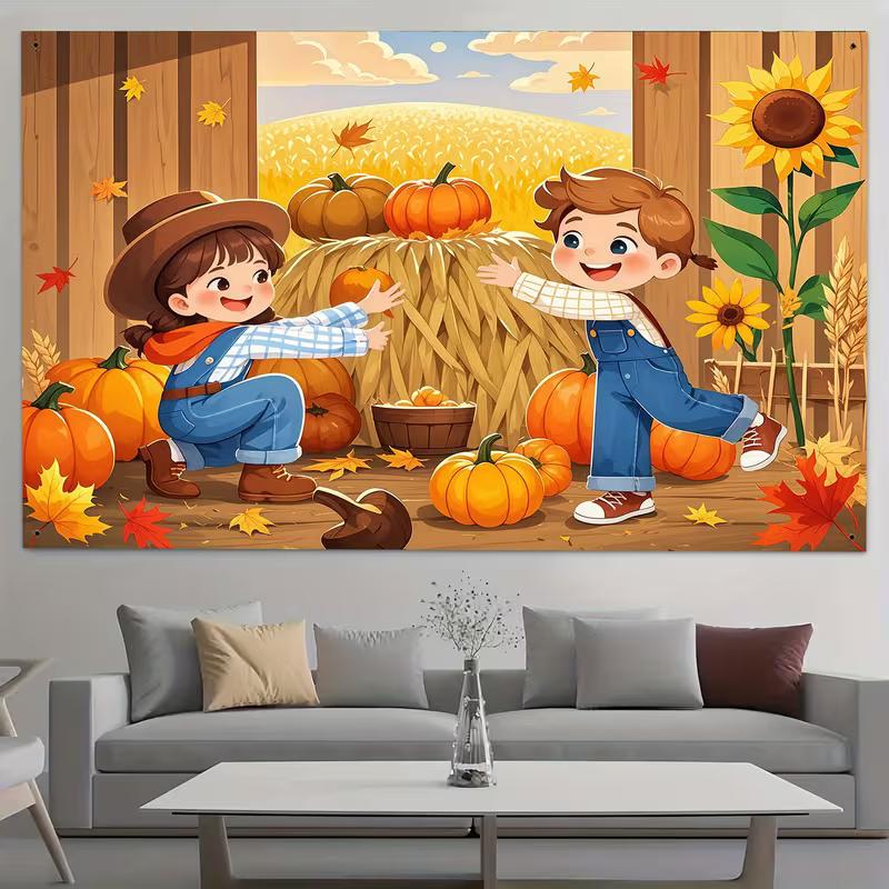 2D Cheerful Children's Thanksgiving Party Backdrop Cloth