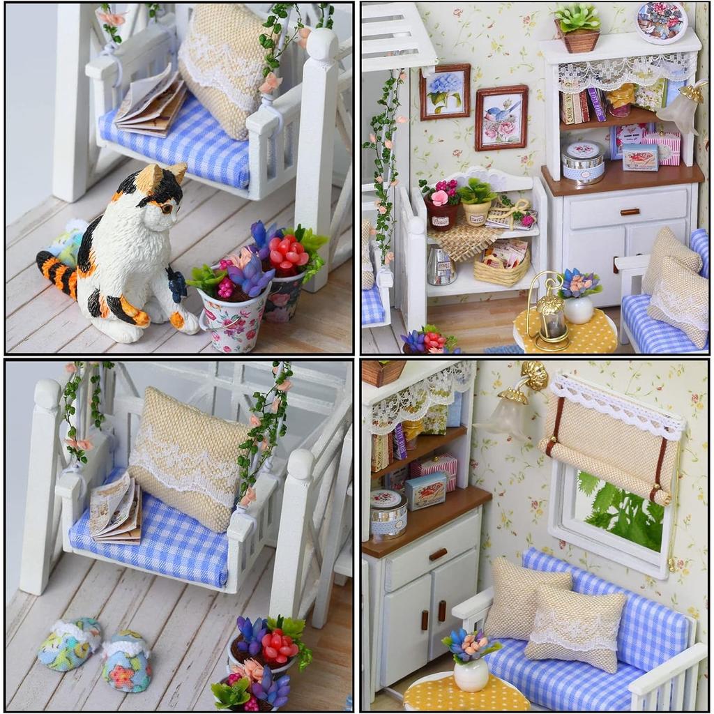 DIY Puppenhaus aus Holz, handgefertigter Miniaturbausatz, LED-Wohnzimmermodell und alle Möbel