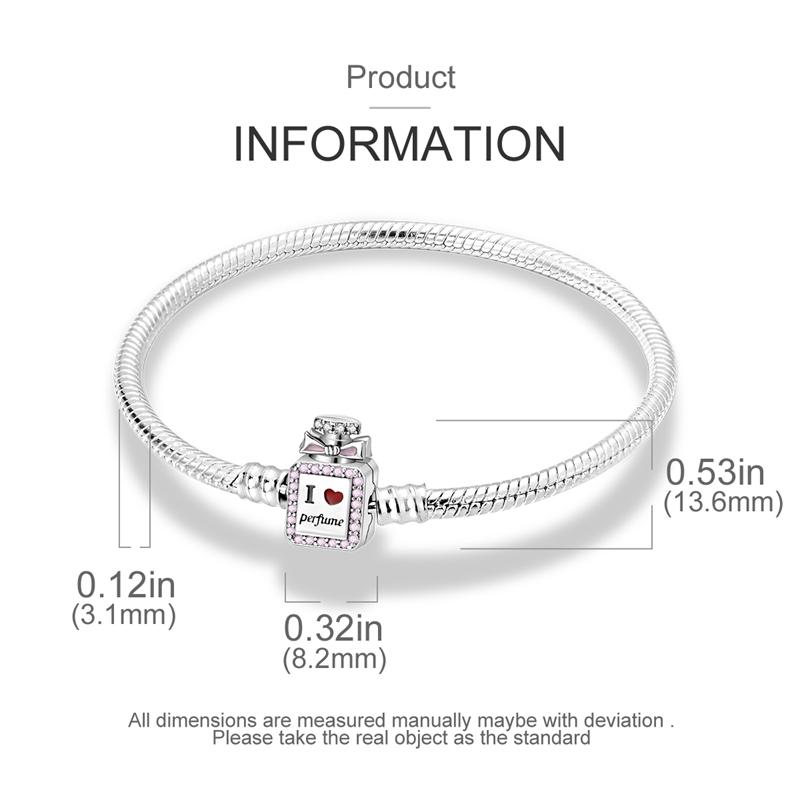 925 Silver Bracelet Heart Perfume Colorful Zircon Clasp Snake Chain Fit Original Charms DIY Jewelry