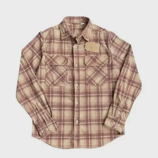 Men's Classic Plaid Corduroy Shirt - Retro Khaki, Long Sleeve, Spring/Autumn Comfort