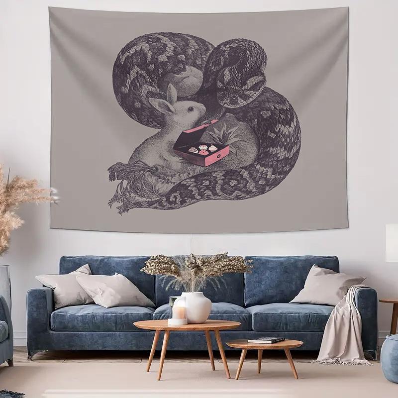 Rabbit and Snake Tapestry Forest Wall Decor Gothic Vintage Art Tapestry Witchy Home Decor Dark Academia Aesthetic Room Hanging