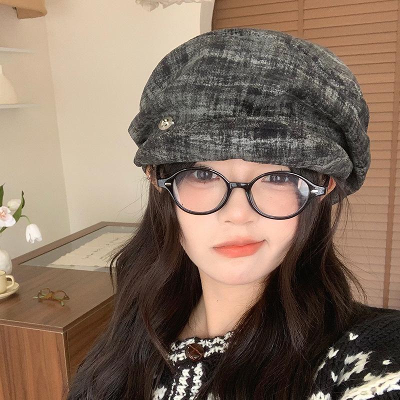 Japanese Retro Pleated Soft Brim Octagonal Hat for Women In Spring and Autumn Versatile Casual Mixed Color Painter Hat Showing Face Small Beret Hat