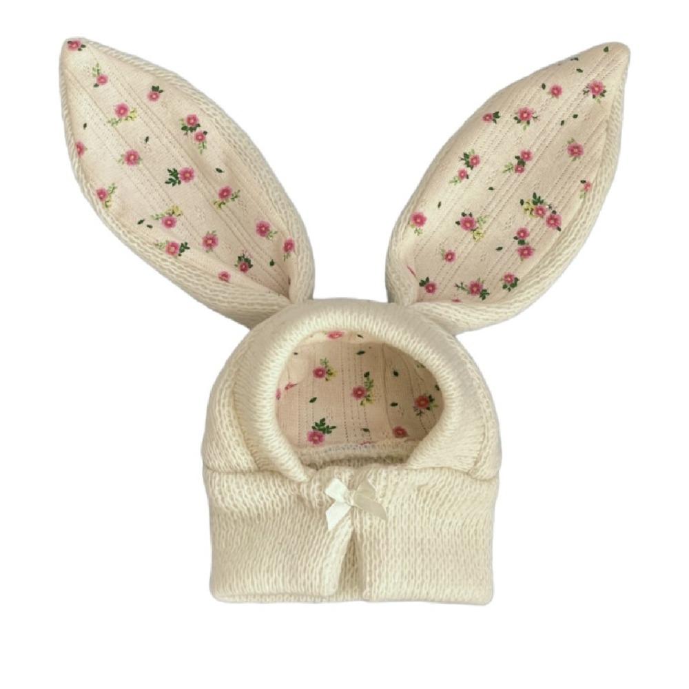 

Cute Rabbit Ears Pet Hat Warm Floral Pattern Knitted Pet Hat Soft Elastic Comfortable Dog Windproof Cover Autumn Winter S білий