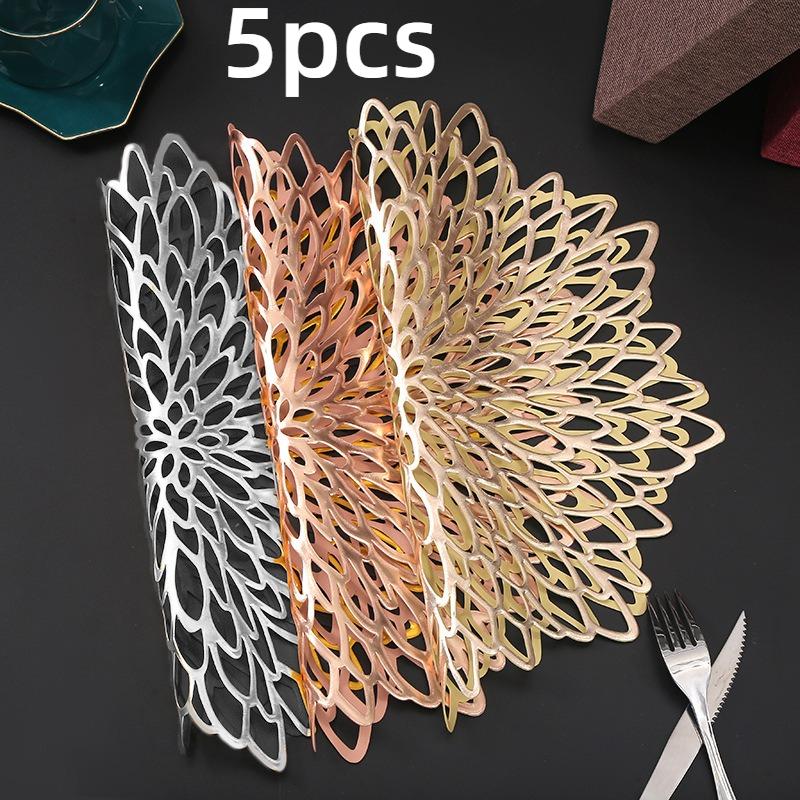 

5pcs Placemats - Elegant Pressed Round Leaf Design, Durable & Decorative for Christmas,Table Decor | Elegant Table Setting