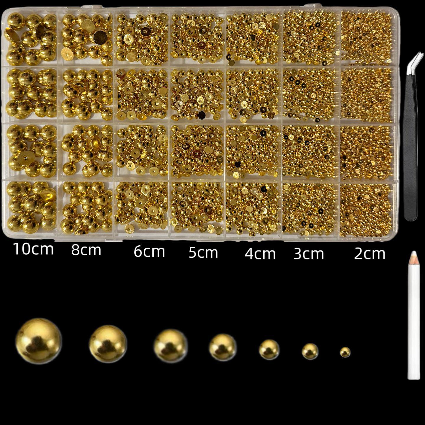 

28 Grids High Gloss Resin & Pearls: Gold, Silver, Colored Round & White Flat Bottom Rhinestones for Nail Art
