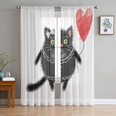Cartoon Black Cat Sheer Curtains For Living Room Bedroom Kitchen Tulle Curtain Home Decorative Sheer Panels
