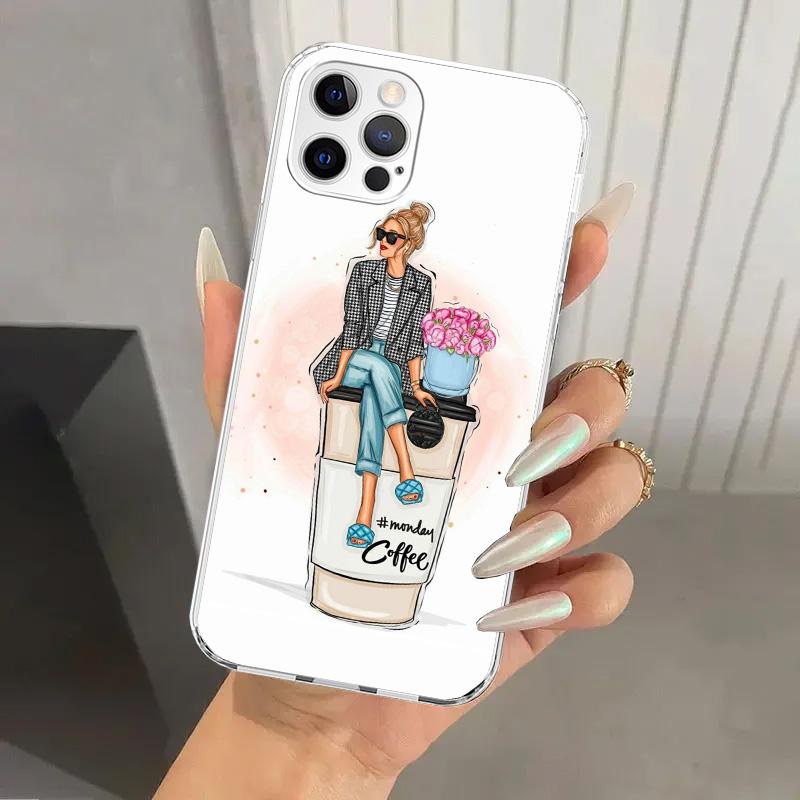 Girl Boss Female Coffee Phone Case for Iphone 17 Air 16 15 Plus 14 13 Mini 12 11 Pro Max 16E 7 8 SE 2020 Soft Funda Print Shell