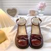 French retro red Mary Jane single shoes women's 2025 autumn new thick heel small leather shoes with skirt high heels