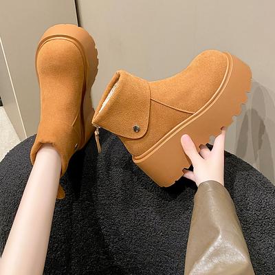 Жіночі оксамитові снігові чоботи на товстій підошві з круглою головою, нові зимові теплі бавовняні туфлі 2025 року, короткі черевики з припливом