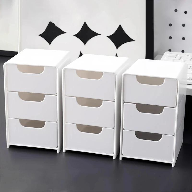 

Міні Настільні Ящики для Зберігання з 3 Висувними Ящиками Багатоцільові Економія Місця Контейнери для Косметики Коробка Органайзери для Дому Спальні Вітальні