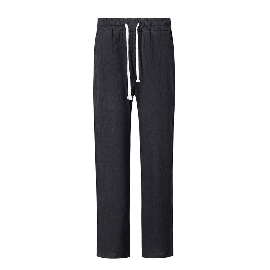 Men's Casual Linen Two-Piece Set with Long Sleeve Shirt and Drawstring Straight Leg Pants Comfortable Loose Fit Color