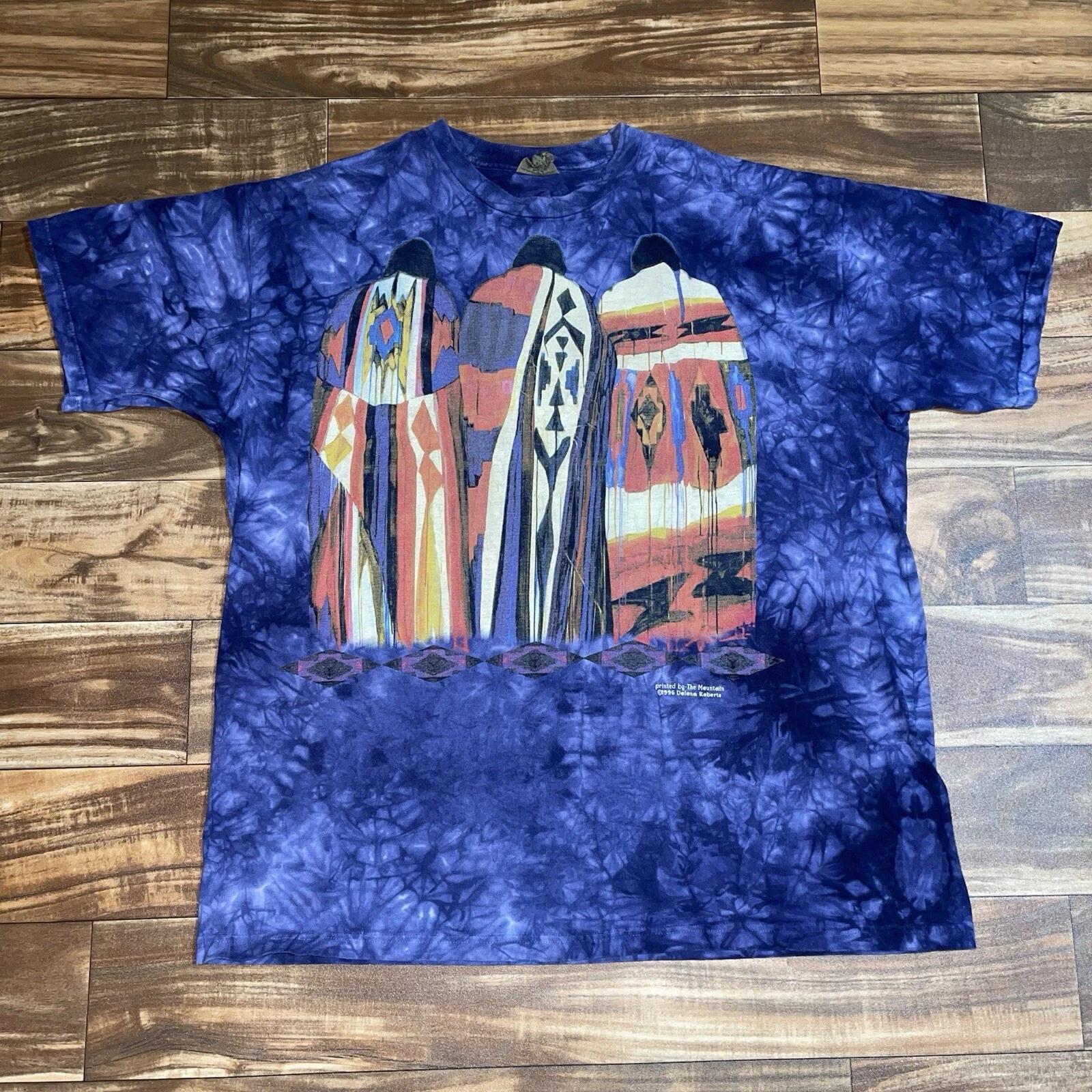 Vintage 1996 The Mountain Native American Indian Shirt Mens XL Tie Dye Tribal 2XL