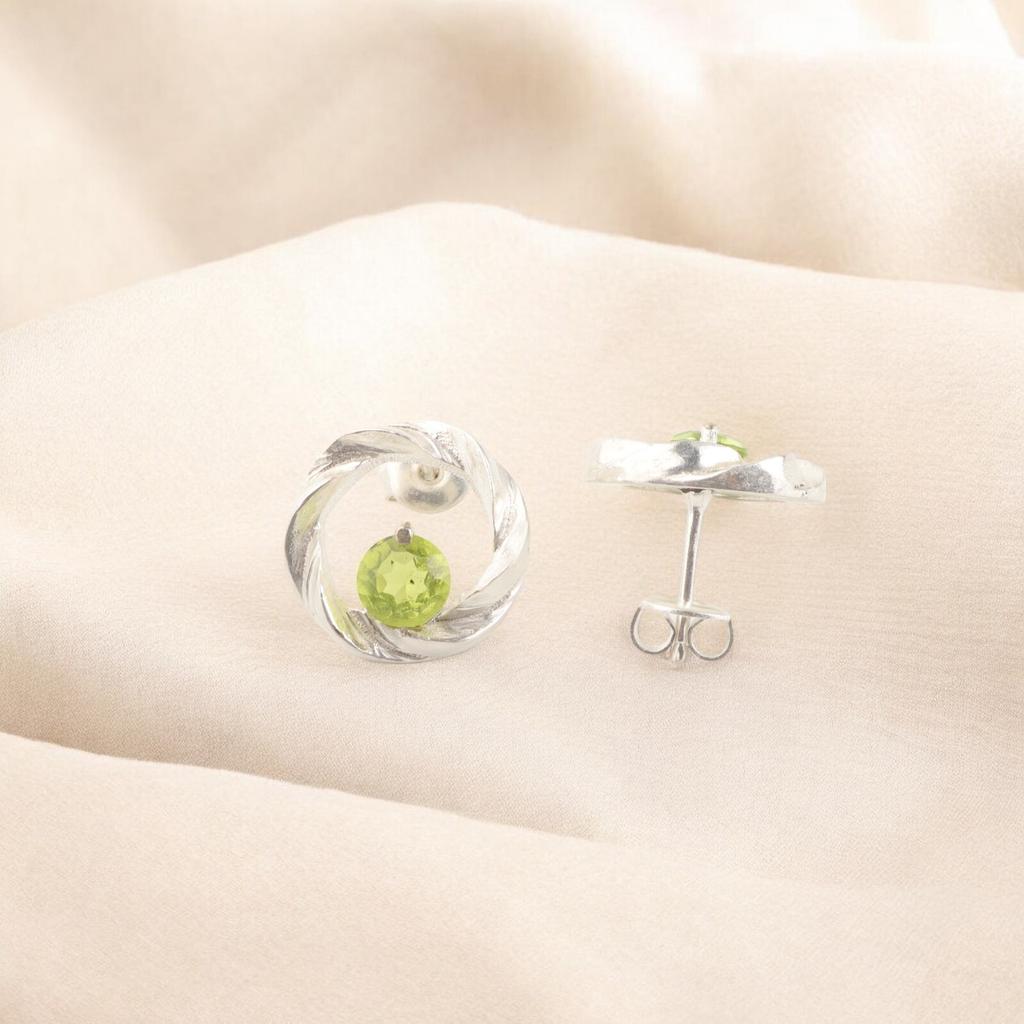 Natural Green Peridot Gemstone 925 Sterling Silver Stud Earrings For Women 0.64" CE-13-4