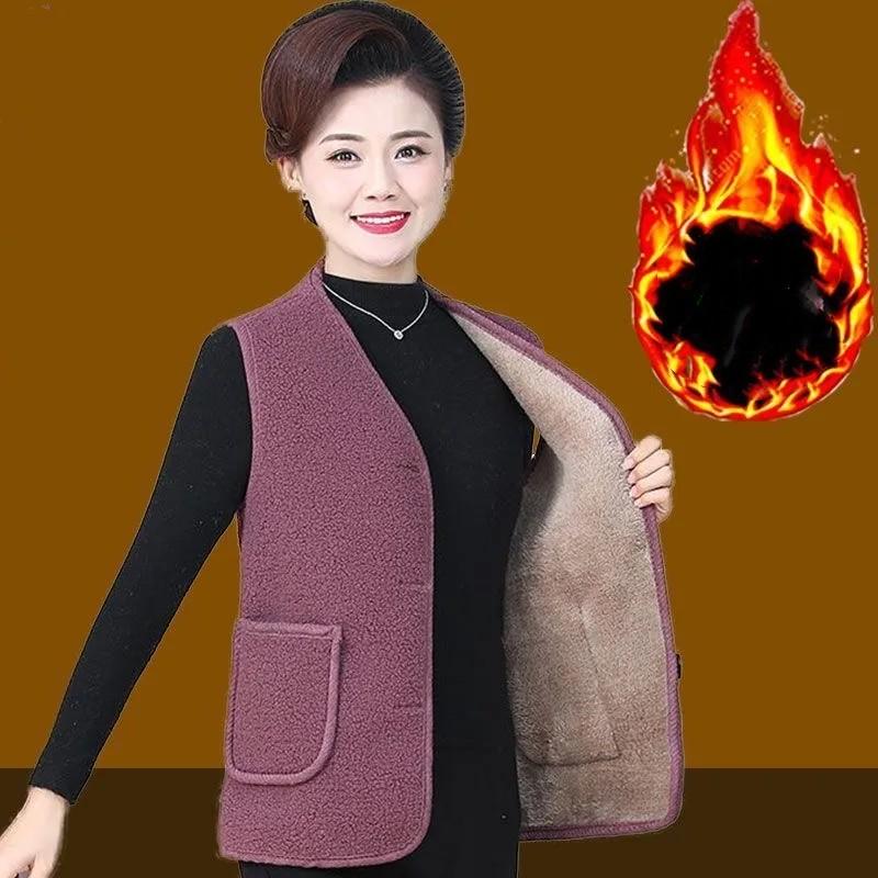 

Женский осенне-зимний утолщенный жилет для среднего возраста из флиса из овечьей шерсти с круглым вырезом 5XL фиолетовый