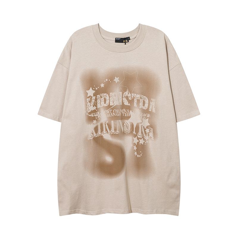 

Винтажные футболки для пар в стиле хип-хоп с короткими рукавами и размытыми надписями в стиле ретро XXL миндальный