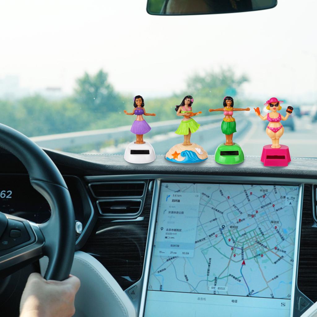 4 Pack Hawaii Girl Solar Dancing Decorative Ornaments Car Shaking Head Dancer Doll Hawaii Toy Swing Figurines Car Windowsill