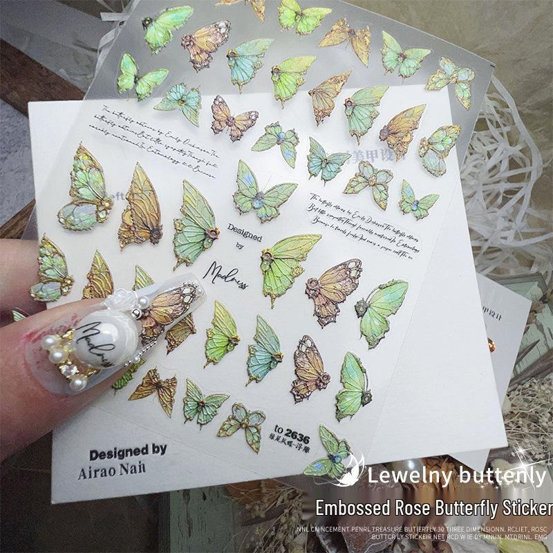 

Pearly Butterfly 3D Rose Nail Stickers: Green Swallowtail Ornaments