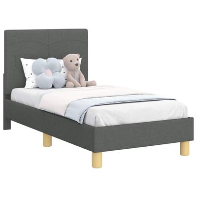 Kids Bed Frame with Headboard Dark Grey 70 X 140 Cm Fabric