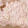 Romantic Princess Style Floral Pajamas Soft Cloud Cotton Loungewear Can Be Worn Outside Three-Piece Set
