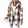 Women S Loose Fit Hooded Long Sleeve Plaid Plush Polyester Coat For Autumn Winter