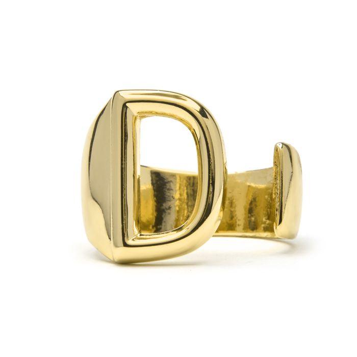 Bague - LUXENTER - Alphabet - Lettre D - Taille réglable - Finition or 18k, 20 mm