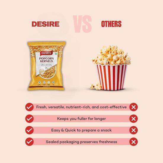 Desire Maiskörner zum Popcorn machen, 500g | Jumbo Makkai Popcornkerne | Importiert, Hohe Expansion, A-Qualität für Gourmet-Popcorn