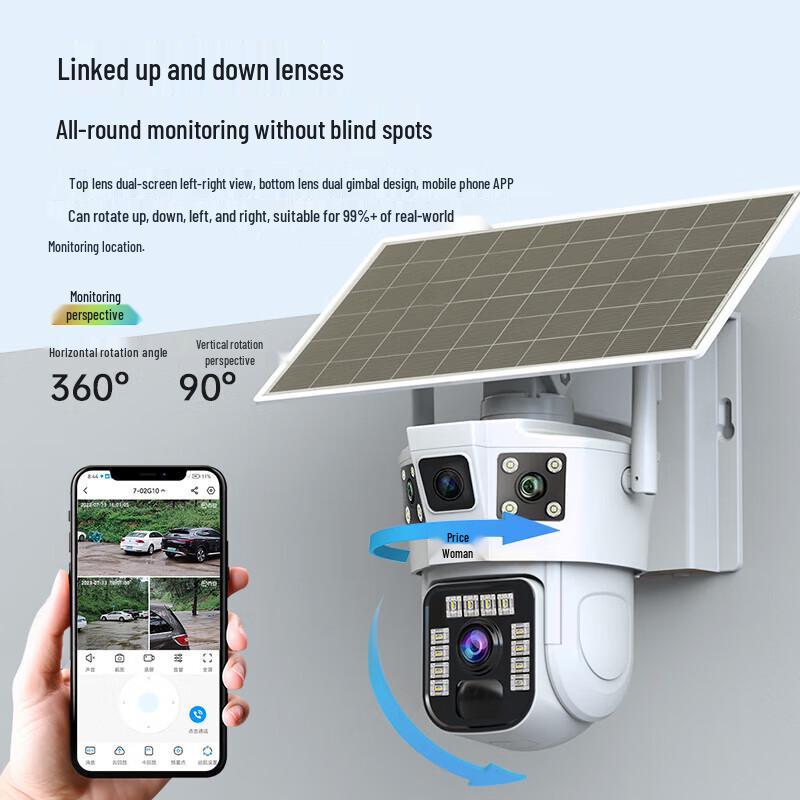 JOOAN Solar Powered Dual-Lens 3MP Security Camera with Data Card CN Plug (adapter Included)