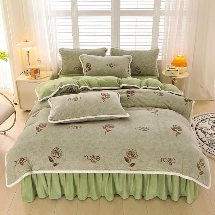 2025 Milch-Samt-Flanell 4-teiliges Set: Bettbezug aus Korallenfleece Klasse A