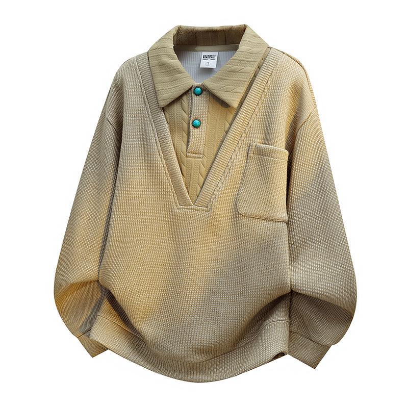

Men s Trendy Color Block Fake Two-Piece Hoodie Jacket - Plus Size Spring/Autumn Casual Top XXL хакі