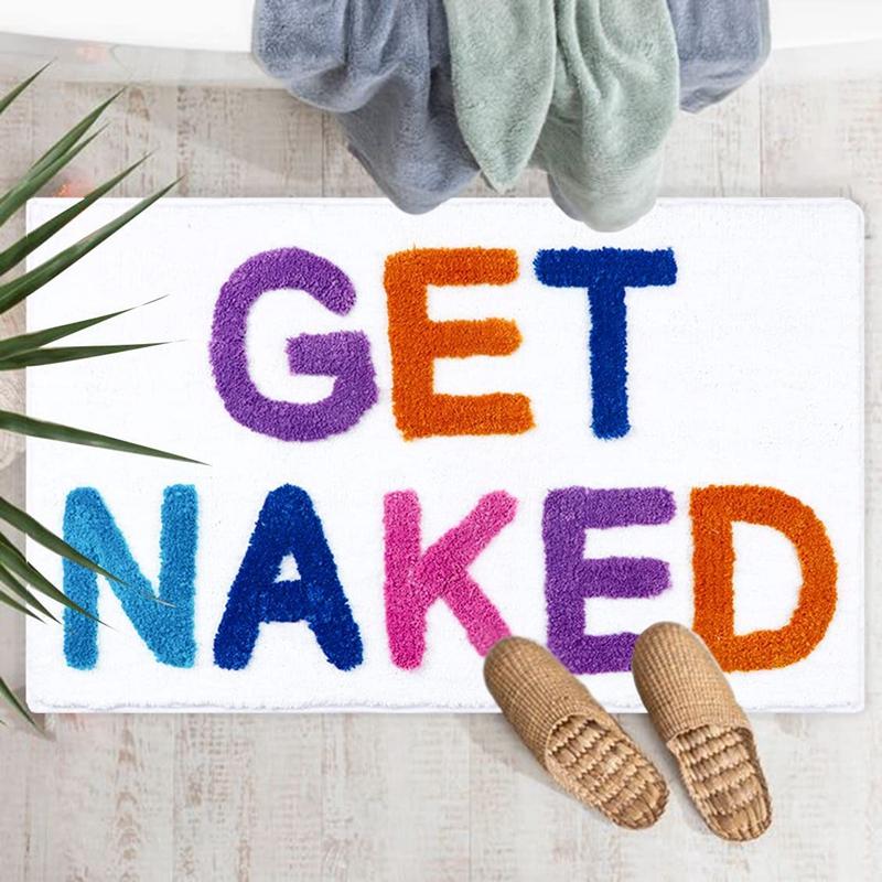 Inyahome 50x80cm Get Naked Bath Mats Pink Floor Rugs Non-Slip Quick Water Absorption for Bedroom Bathroon Door Mat Living Room