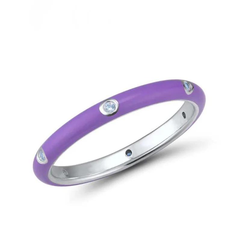 Copper Inlaid Zircon Full Inlaid Colorful Zircon Rainbow Ring Simple and Niche Design Sense Single Row Simple Ring Wholesale