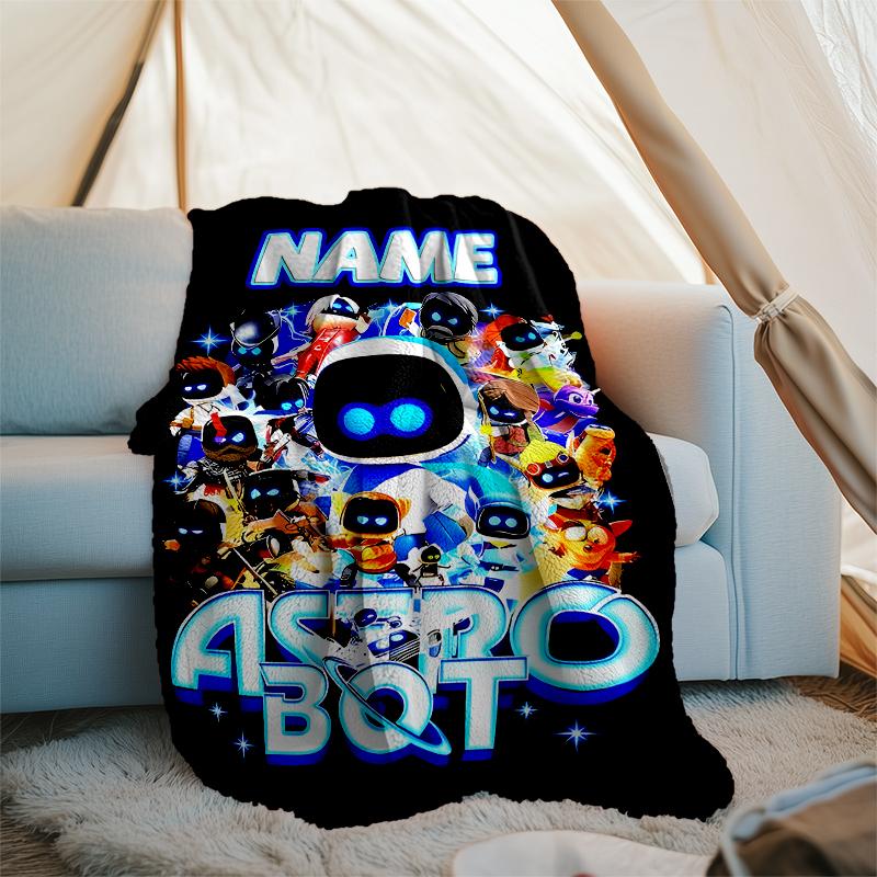 Personalized Custom Name Blanket - Astro Bot Print Design,Blanket for Sofa,Bed,Travel,Camping - Soft and Warm, Great Gift