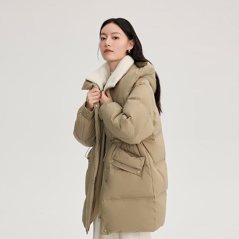 Ailaiyi Women's Mid-Length Down Coat with Faux Shearling Collar