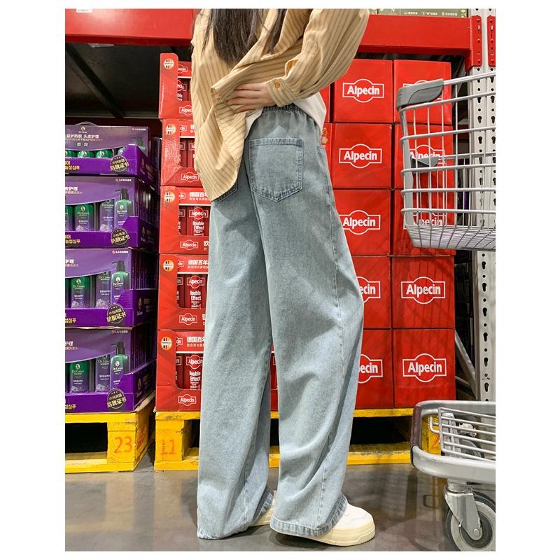 Gerade Bein Jeans Frauen Herbst Lose Mop Klassische Trend Breite Bein Hosen