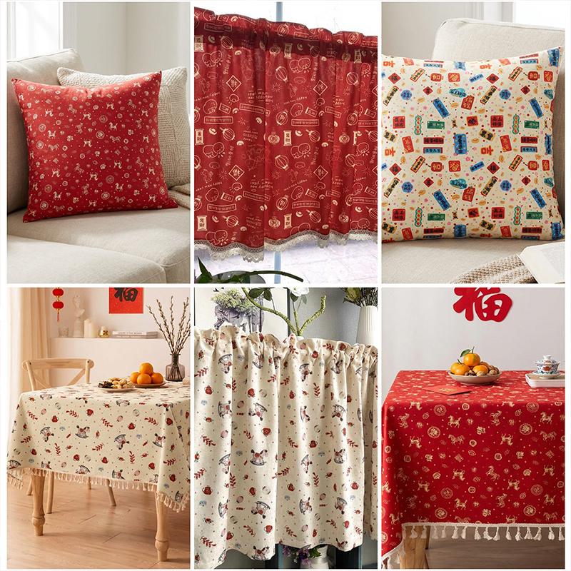 0.5m/1m/5m New Year of the Horse printed Fabric for Scene Decoration Cloth Tablecloths Door Curtains Handmade DIY Sewing Fabrics