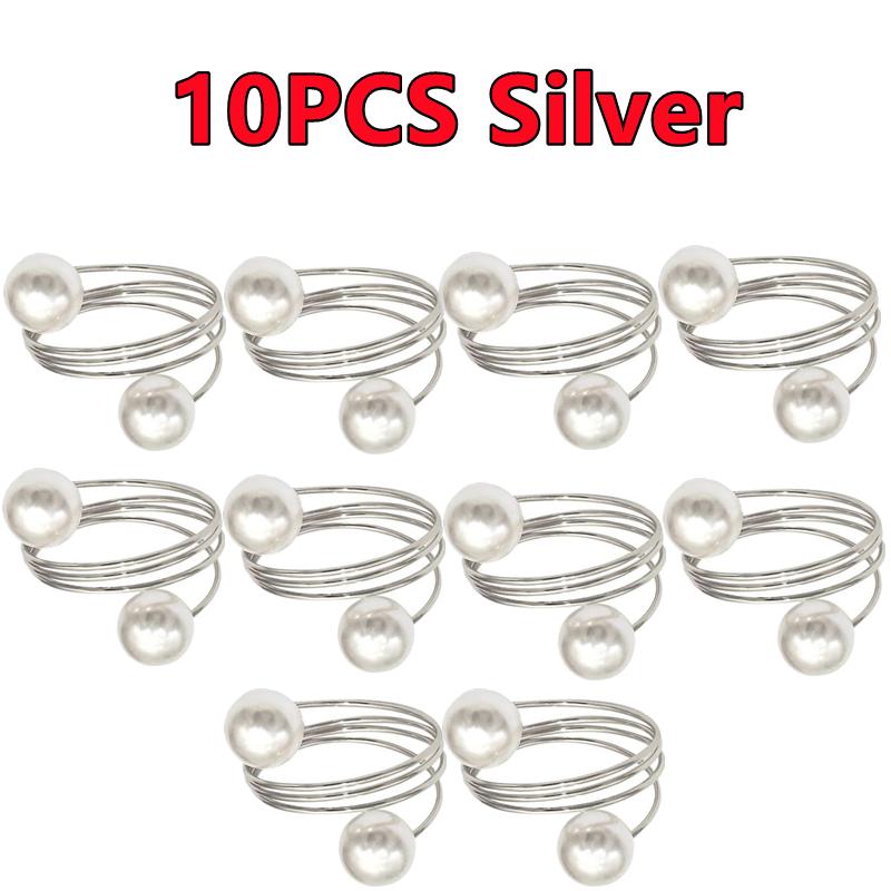12-2PCS Metal Napkin Ring Imitation Pearls Napkin Buckle Napkin Holders For Wedding Christmas Banquet Home Dining Table Decors