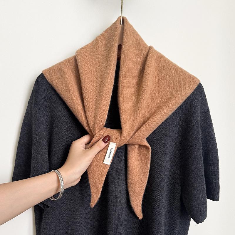 Knitted Scarf Women 100% Wool Winter Warm Scarves Bright Solid Color Design Thickened Shawl Soft Triangle Pashmina Neck  NEW