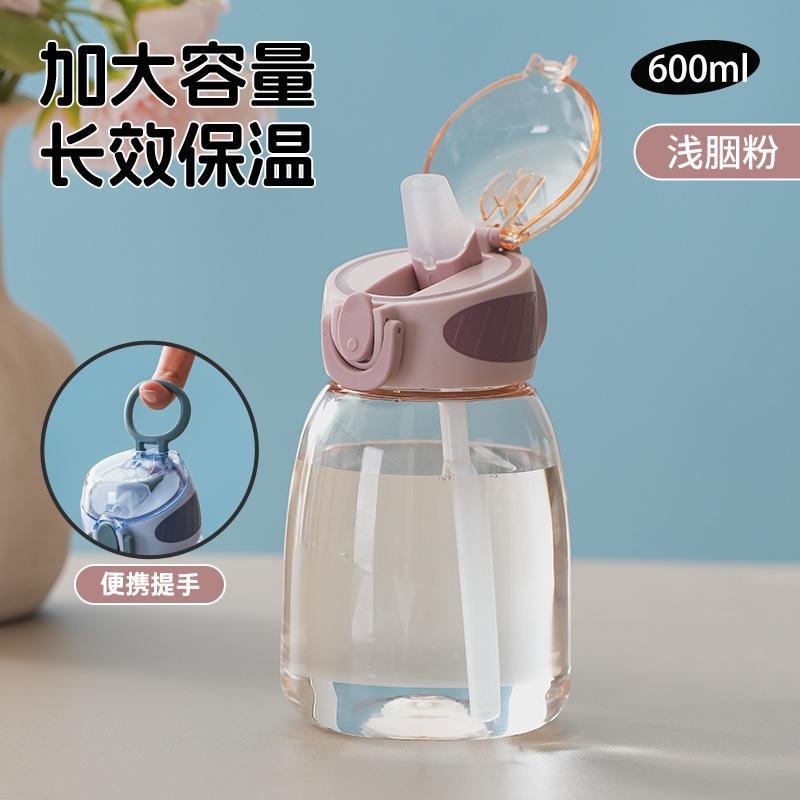 Water bottle factory direct sales student children cup plastic handle portable summer straw cup double drink press drop resistant water cup