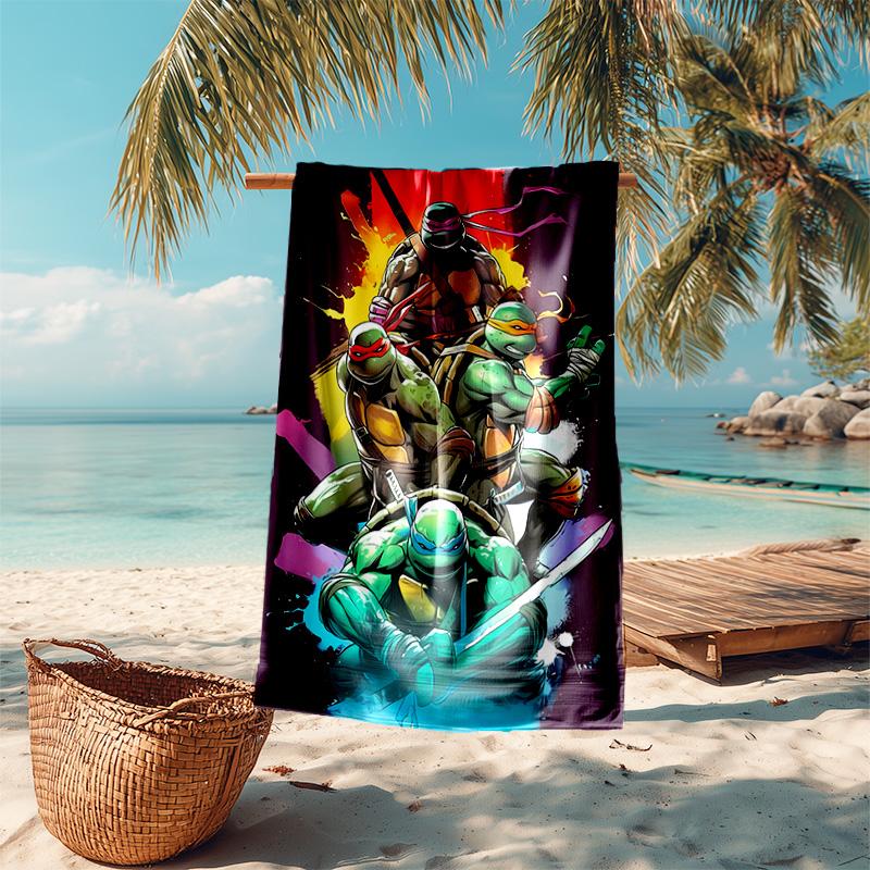 proof beach towel with Teenage Mutant Ninja Turtles pattern - soft,absorbent,quick-drying,machine washable - perfect for swimming,camping,bathing