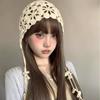 Ethnic Style Crochet Flower Knitted Hat Hollow Out Beanies Knit Cap Handmade Korean Apparel Accessories