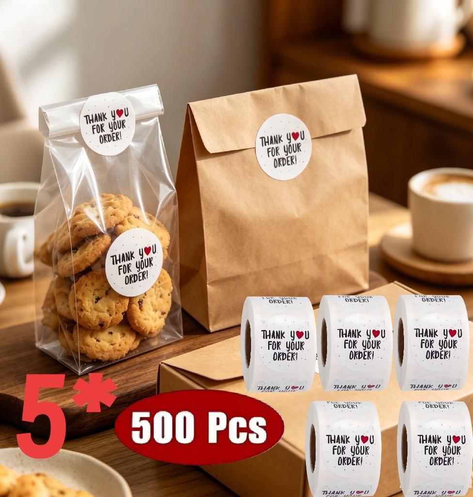 2500 Thank You for Your Order Stickers, 5 Rolls of 500 Packaging Labels