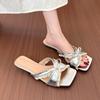 2025 Summer New Gentle Fairy Low Heel Cool Slippers Women's Casual with Skirt Bow Open Toe Fashion Women's Shoes