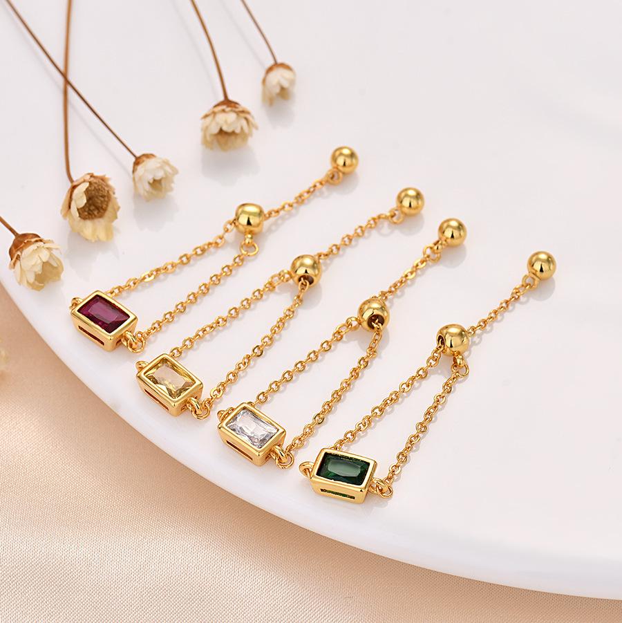 European Fashion Rectangle Zircon Crystal Adjustable Gold Ring White Zircon Inlaid