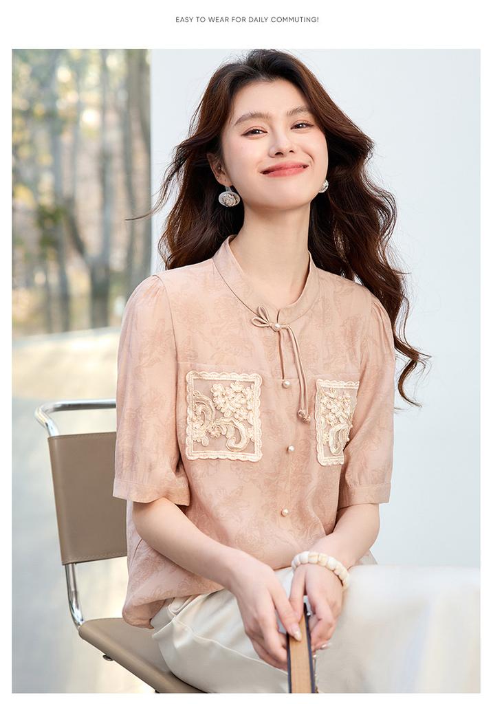 26 Year New Summer High-end Chinese Style Short Sleeved T-shirt, Blouse, Women's Shirt, Top, Women's Clothing