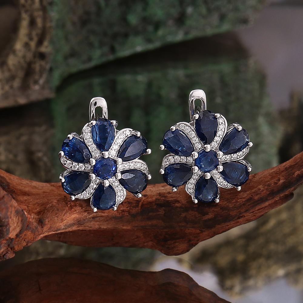 Flower Shape design earrings natural kyanite 8.14ct real gemstones 925 sterling silver fine jewelry for women's banquet wear