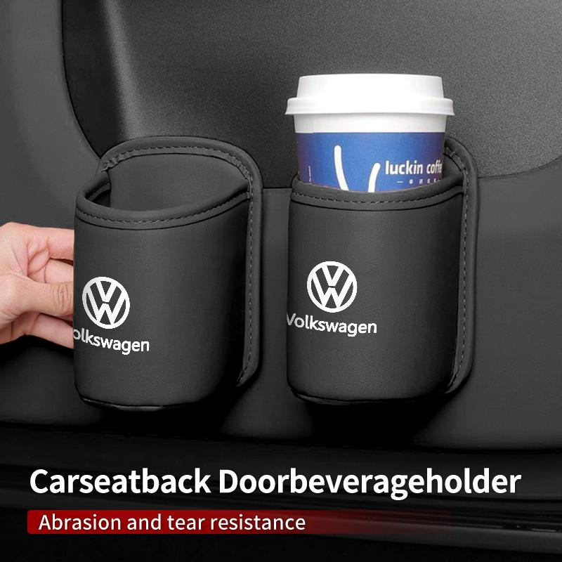 T30Emblems Car Door Water Cup Holder Back Seat Drink Rack Leather Storage Box For Volkswagen VW Jetta Golf Beetle CC EOS GTI MK2 MK